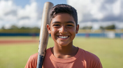 Hispanic Male Youth Baseball Player Outdoors