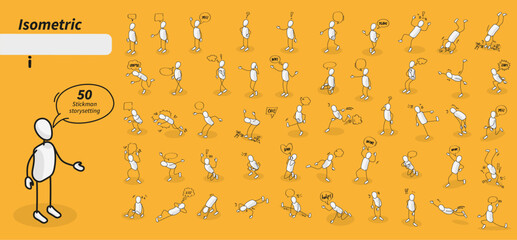Isometric stick man Figure story set of 50 stick man Characters