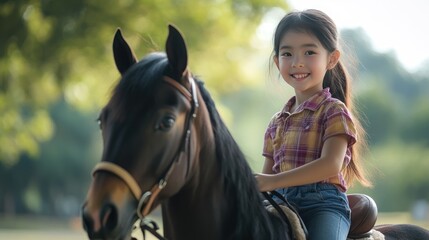 Obraz premium Happy Young Girl Riding a Horse
