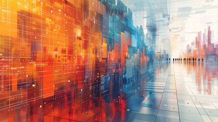 Obraz premium dynamic interplay of technology and innovation, with vibrant colors and intricate details representing the interconnectedness of various elements.