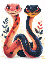 Obraz premium Cute cartoon snakes with big eyes and bright colors. Perfect for children's books, games, or toys.