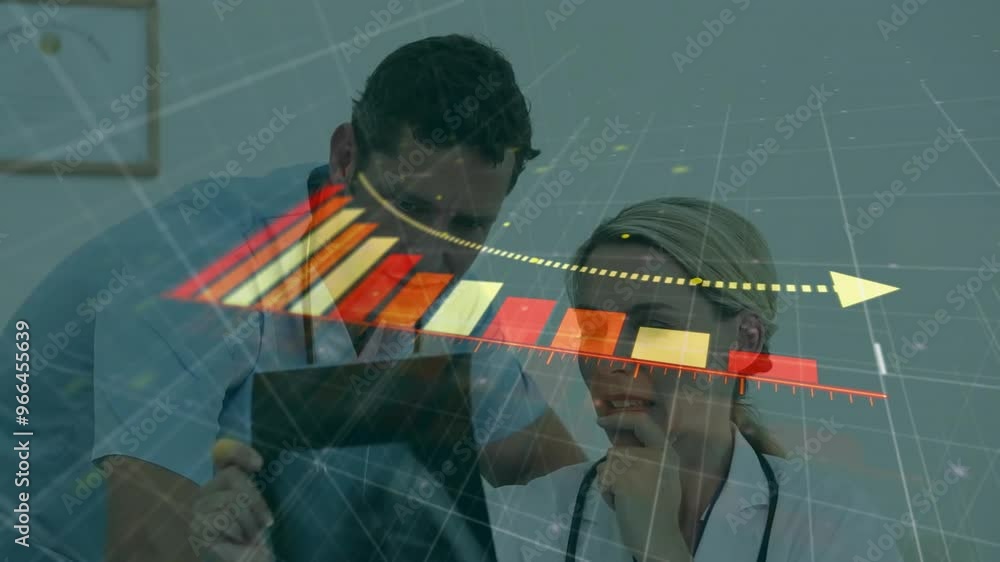 Poster animation of statistics and data processing over diverse doctors