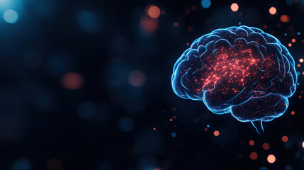 Fototapeta premium A vibrant digital representation of a brain with glowing connections, symbolizing intelligence, thought, and neurological activity.