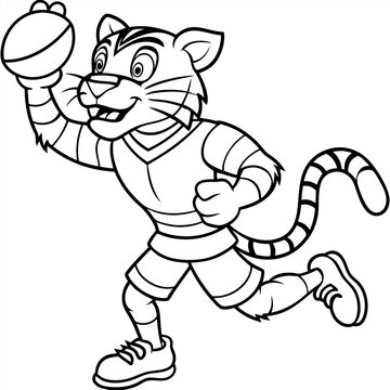 recommend clip art: a cartoon tiger wearing sportswear throwing an american football, vector illustration line art