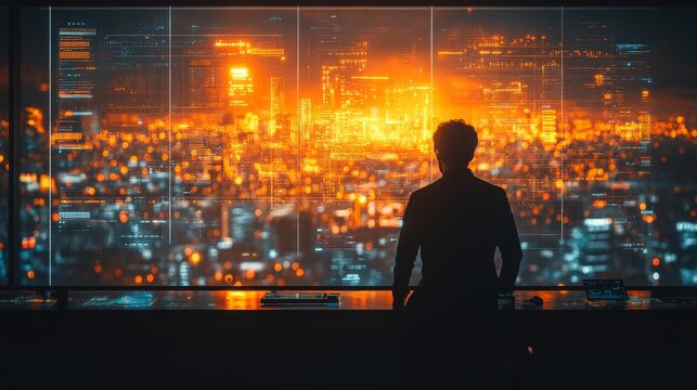 Cybersecurity professional presents at an urban conference on data protection strategies in evening