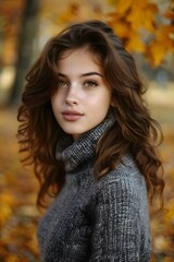 Portrait of a beautiful young woman with brown hair
