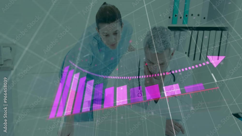 Poster animation of statistics and data processing over diverse doctors