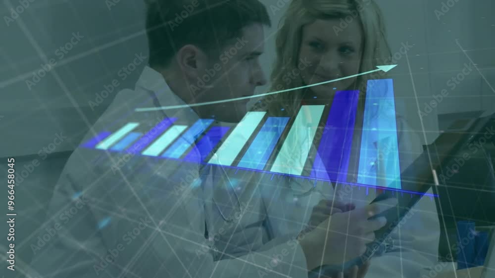 Poster animation of statistics and data processing over diverse doctors