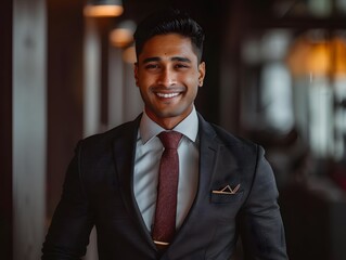 Fototapeta premium Portrait of a handsome smiling Asian Indian businessman