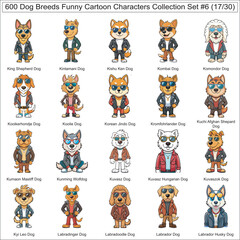 Dog Breeds Funny Cartoon Characters Collection Set of 600 Dog Faces Isolated Part 17