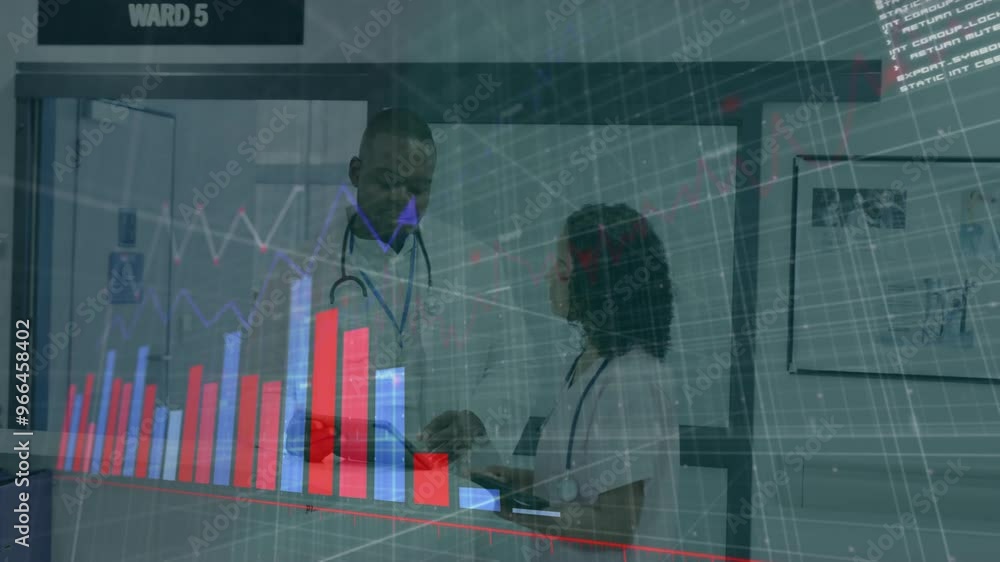 Poster animation of statistics and data processing over diverse doctors
