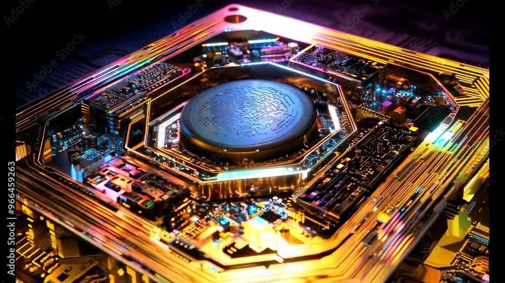 Fototapete processor on an electronic circuit. captivating glow illuminating the surrounding circuitry technolo