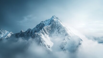 Fototapeta premium Snow melting on mountain peak revealing rocky terrain soft sunlight winter final breath ice crystals vanish serene landscape