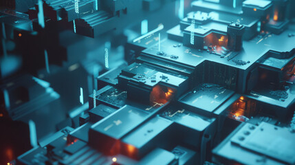 Steps and platforms: A background with 3D structures resembling steps and platforms that one can visually "step onto."