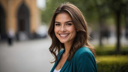 Obraz premium 自然な笑顔が美しい女性が示す、親しみやすさと魅力にあふれる一瞬を捉えたビジュアル