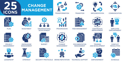 change management, strategy, business, management, success, change icon set. Outline icons collection. Simple vector illustration