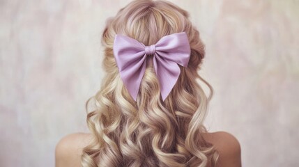 Naklejka premium Elegant Purple Bow in Blonde Hair