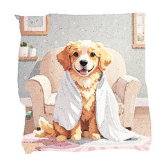 Golden Happy The Dog Doggy Smiling Towel Bath Retriever Cutest Enjoying Life After Time Delight Fun Adventure Paradise Love Smile Happiness Joy Peace Serenity Tranquility Bliss Heaven Dream Watercolor