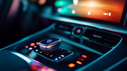 Obraz premium Fingerprint scanner integrated into car ignition system, smart car tech, vehicle security