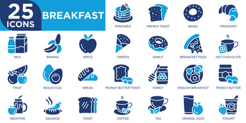 breakfast, food, morning, meal, coffee, menu icon set. Outline icons collection. Simple vector illustration	