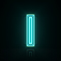 Cyan blue neon wire font Letter I 3D