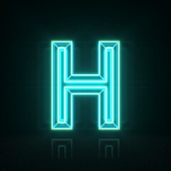 Cyan blue neon wire font Letter H 3D