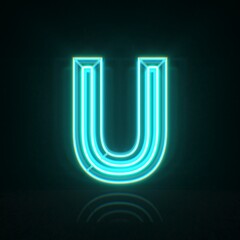 Cyan blue neon wire font Letter U 3D © djmilic