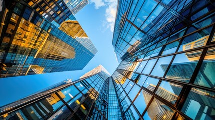 Naklejka premium Skyward View of Modern Skyscrapers