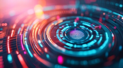 Secure digital vault, holographic fingerprint scanner, abstract tech design