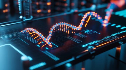 Advanced biostatistics, glowing genetic data, digital DNA visualization, futuristic lab
