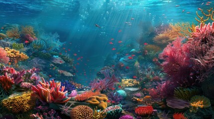 Naklejka premium Underwater Paradise: Vibrant Coral Reef