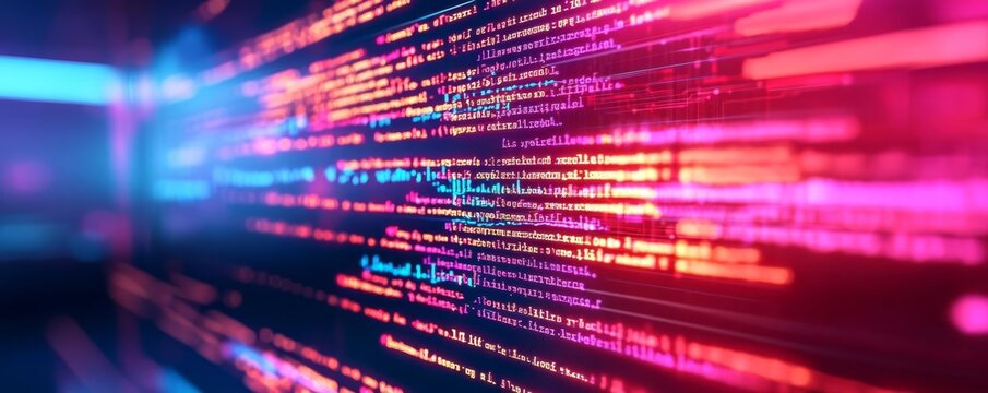 Augmented reality coding, digital developers, neon syntax highlighting, futuristic workspace