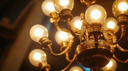 Brass Chandelier With Warm Light Bulbs