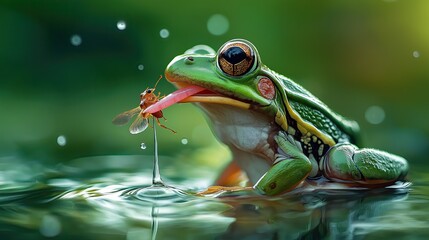 Frog hunting with a long tongue.