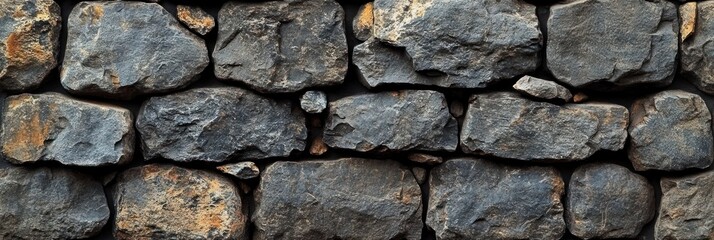 Obraz premium Closeup of a Rough Stone Wall with Irregularly Shaped Rocks