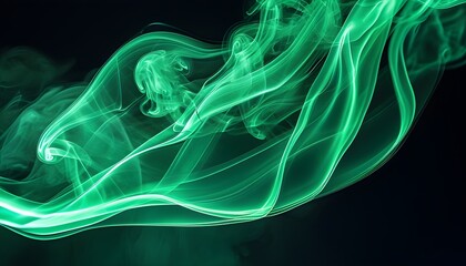 Mystical Green Smoke Waves Dance Against a Dark Backdrop in Enchanting Digital Art