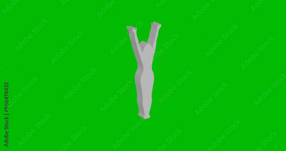 Poster animation of rotation of a white woman stretches symbol with shadow. simple and complex rotation. se