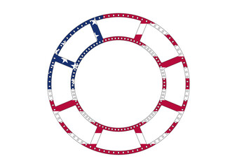 Vintage style american flag round 35mm film strip frame border vector graphic design. Usa freedom flag film reel to use for 4th july independence day, memorial day projects. 