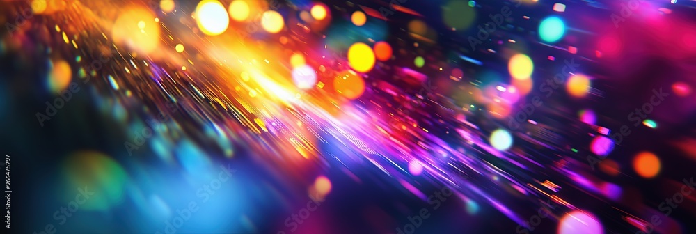 Poster vivid abstract light burst with colorful bokeh and motion blur.