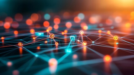 Futuristic data hub, holographic connections, digital nodes, abstract visualization