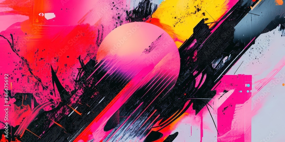 Poster vibrant abstract art with bold colors and dynamic patterns.