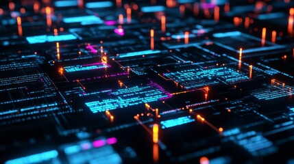 Obraz premium Quantum AI, glowing algorithms, futuristic code visualization, dark quantum space