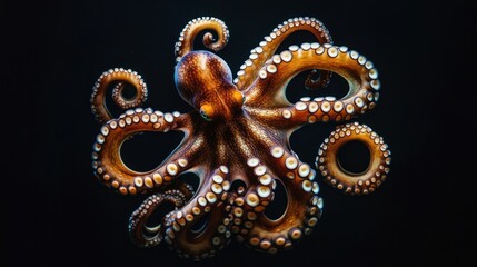 Obraz premium Octopus with Swirling Tentacles Against a Black Background