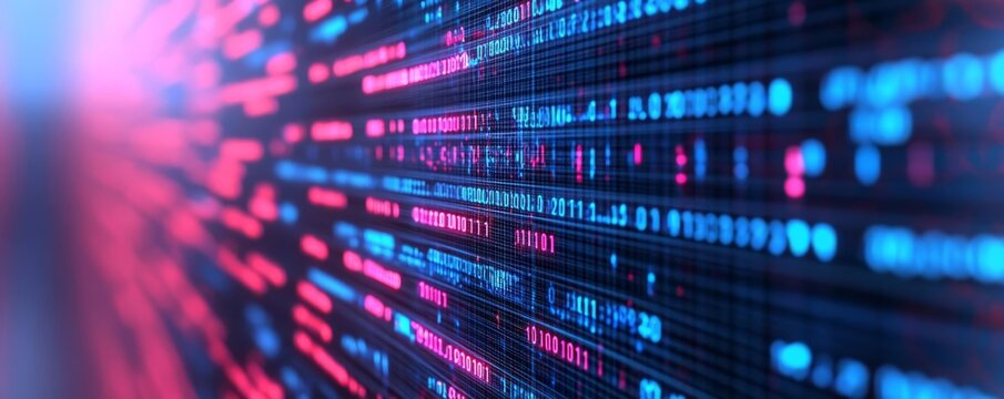 Quantum computing data analysis, floating qubits, advanced computing grid, bright neon lights