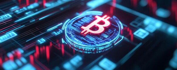 Quantum finance, holographic currency visualization, secure digital transactions, neon background