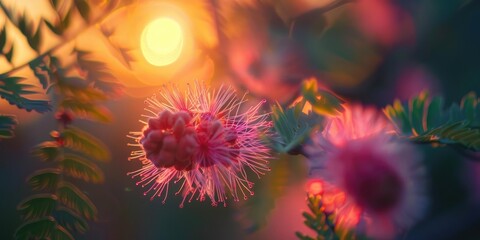 Close up photo of Mimosa pudica the delicate princess flower