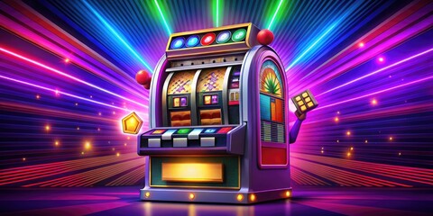 Vibrant, customizable flyer template featuring a modern slot machine design with bold fonts, bright colors, and eye-catching graphics, perfect for casino or gaming promotions.