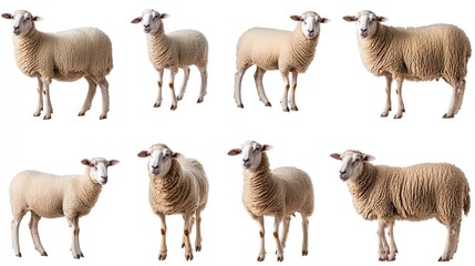 A series of sheep standing in a row, with each sheep being a different size