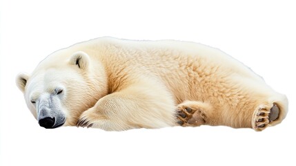Fototapeta premium A polar bear is sleeping on a white background
