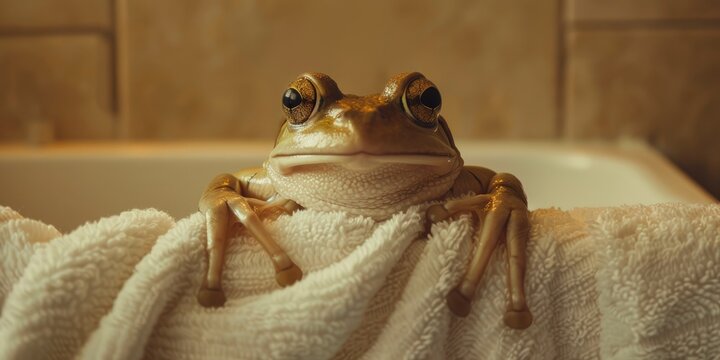 Towel frog created from bath towel and hand towel